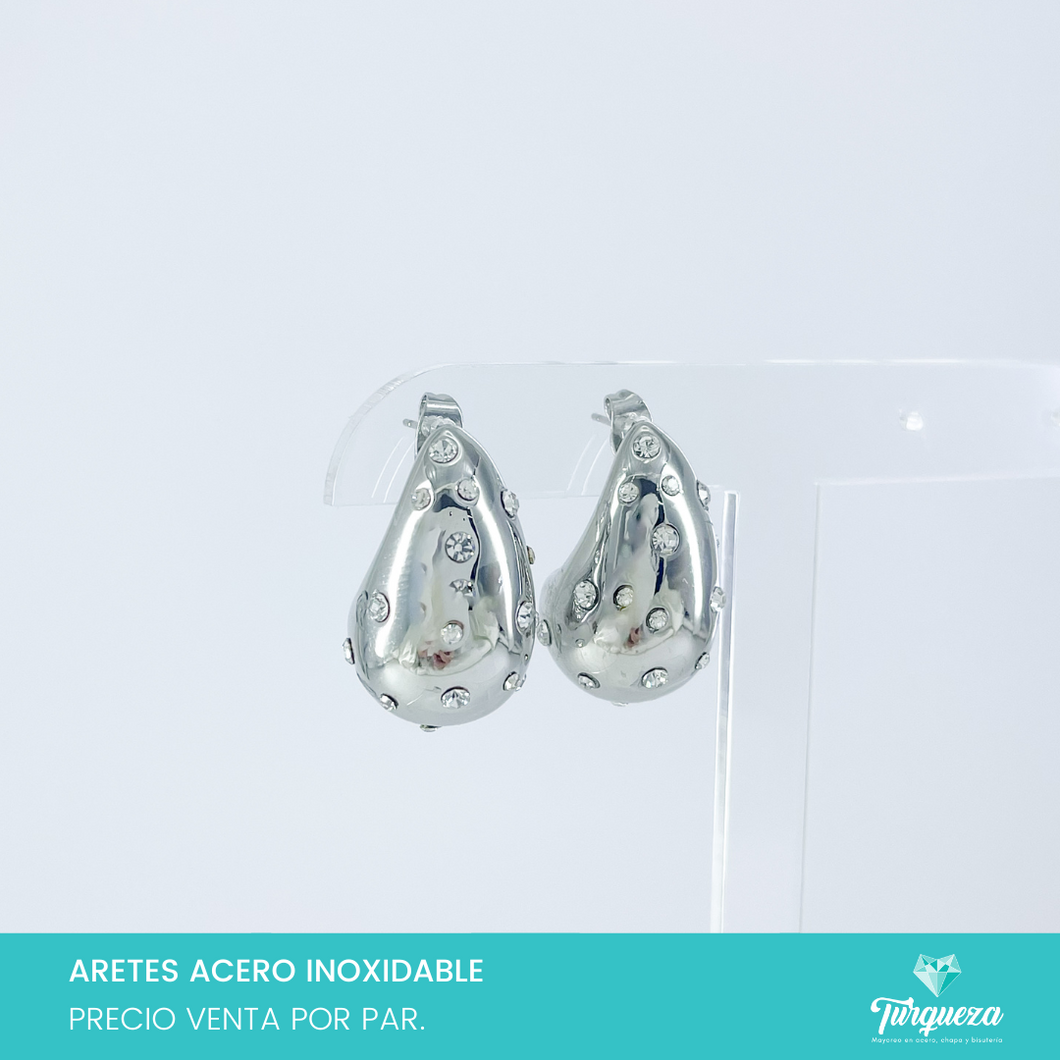 Aretes Dupes Gota Zirconias Plateado 3cm Acero Inoxidable