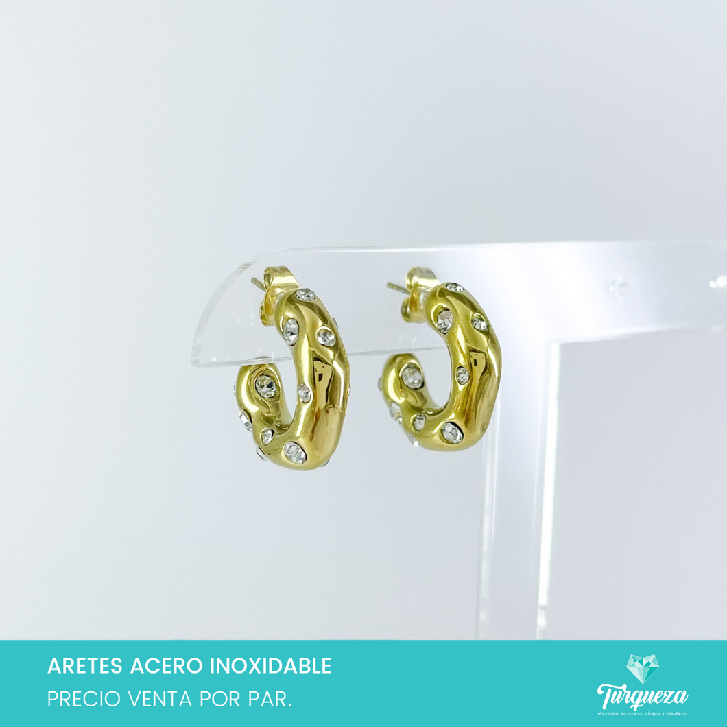 Aretes Arracadas  Zirconias Incrustadas 2cm Doradas Acero Inoxidable