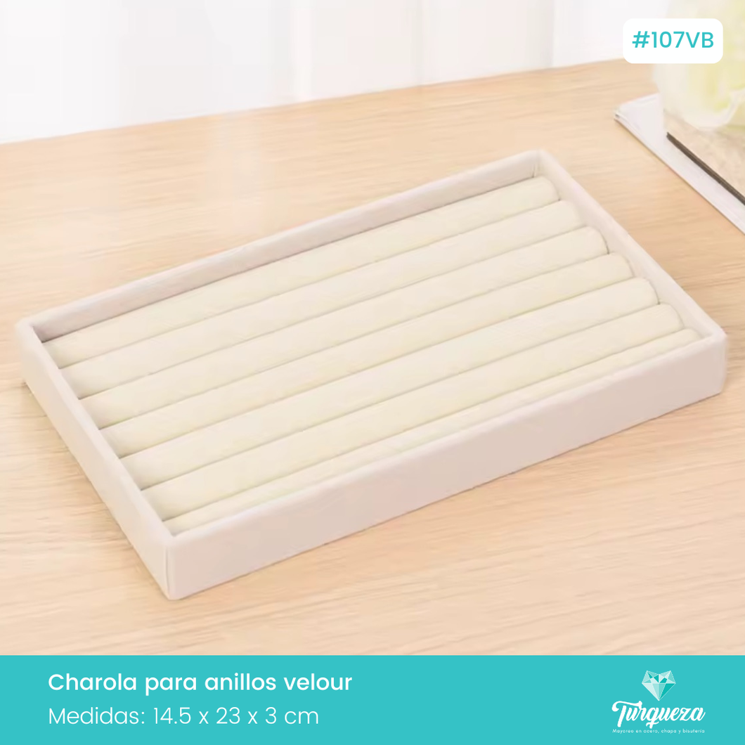 Exhibidor Charola Para Anillos Tela Beige