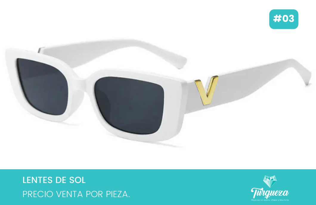 Lentes de Sol V Rectangulares Blancos #03