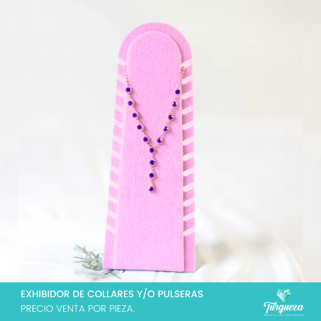 Exhibidor Para Collares y/o Pulseras Vertical Tela Rosa