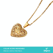 Cargar imagen en el visor de la galería, Collar Relicario Corazon Dorado Acero Inoxidable
