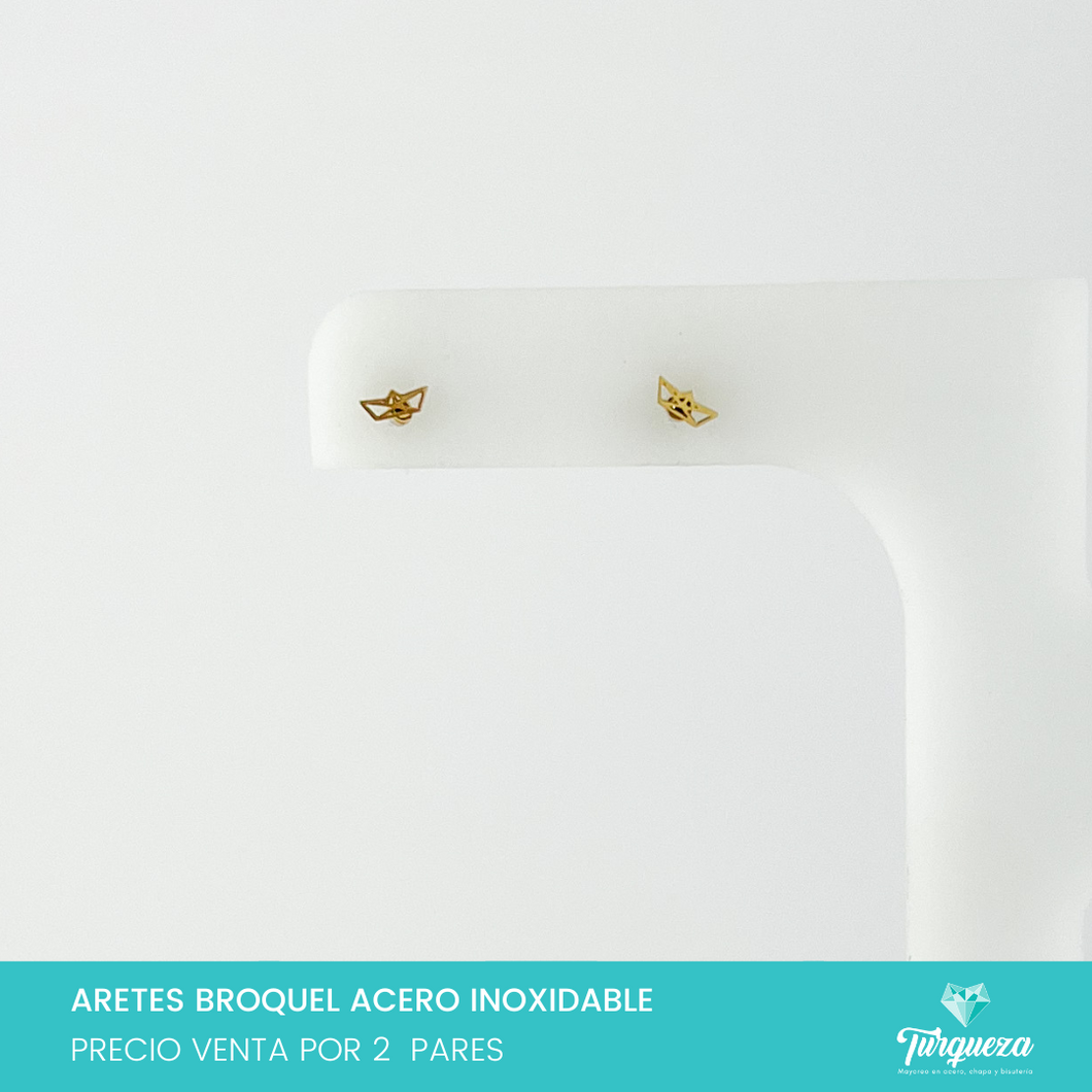 Aretes Broquel Barquito Geometrico Dorado (2 pares) Acero Inoxidable