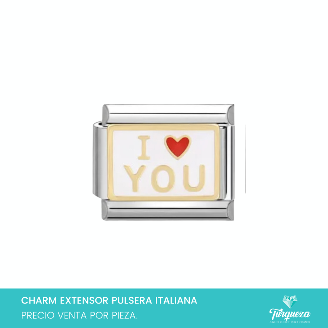 Dije Charm I love you para Pulsera Tipo Italiana Plateado Acero Inoxidable