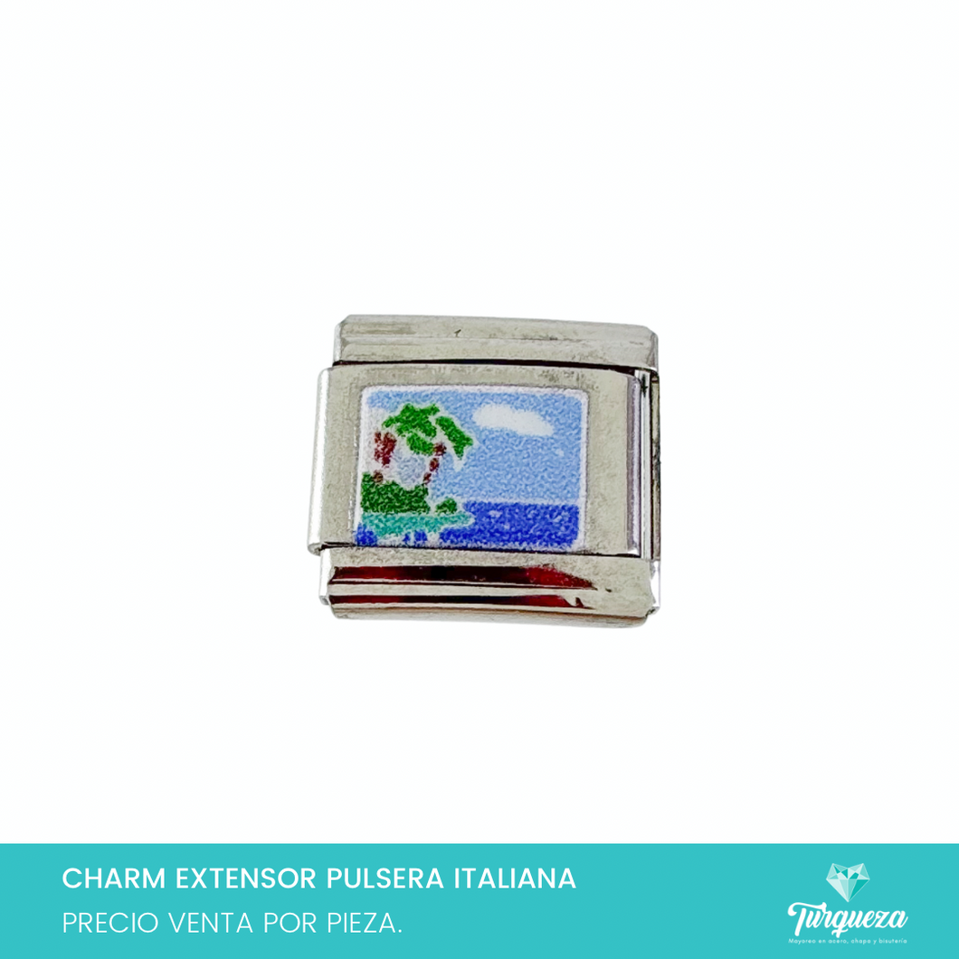 Dije Charm Playa para Pulsera Tipo Italiana Acero Inoxidable