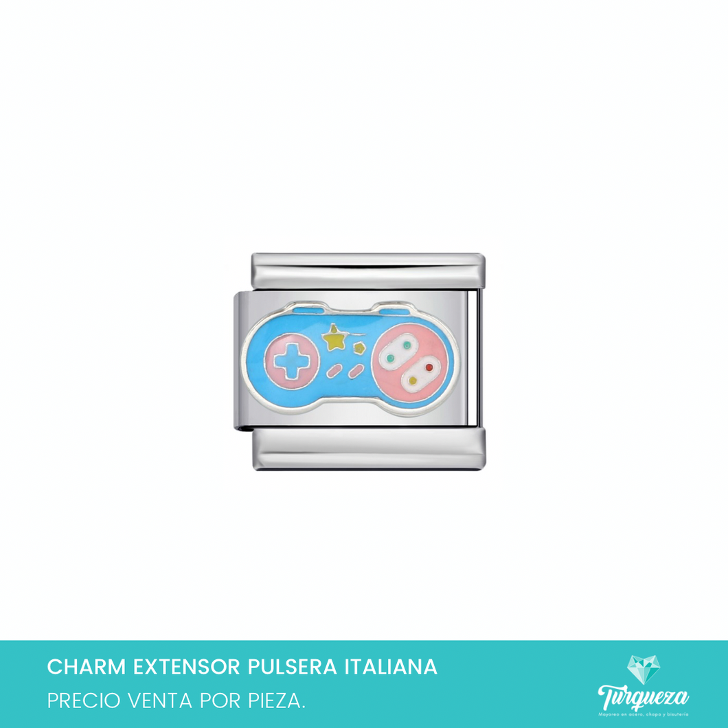 Dije Charm Control Gamer para Pulsera Tipo Italiana Plateado Acero Inoxidable