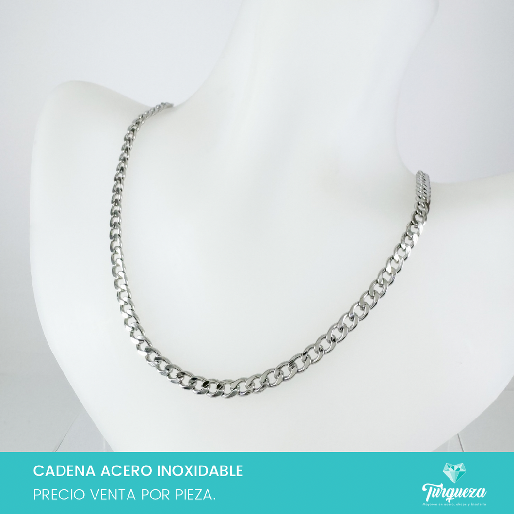 Collar Cadena Cubana Plateado Acero Inoxidable