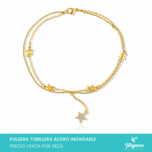 Cargar imagen en el visor de la galería, Pulsera Tobillera Estrellas Dorado Acero Inoxidable
