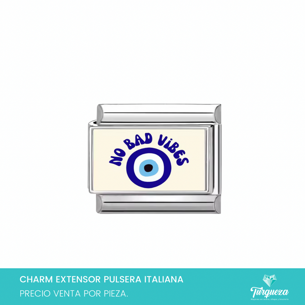 Dije Charm Ojo Vibes para Pulsera Tipo Italiana Plateado Acero Inoxidable