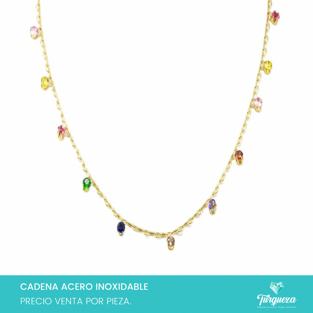 Collar Zirconias Colores Dorado Acero Inoxidable