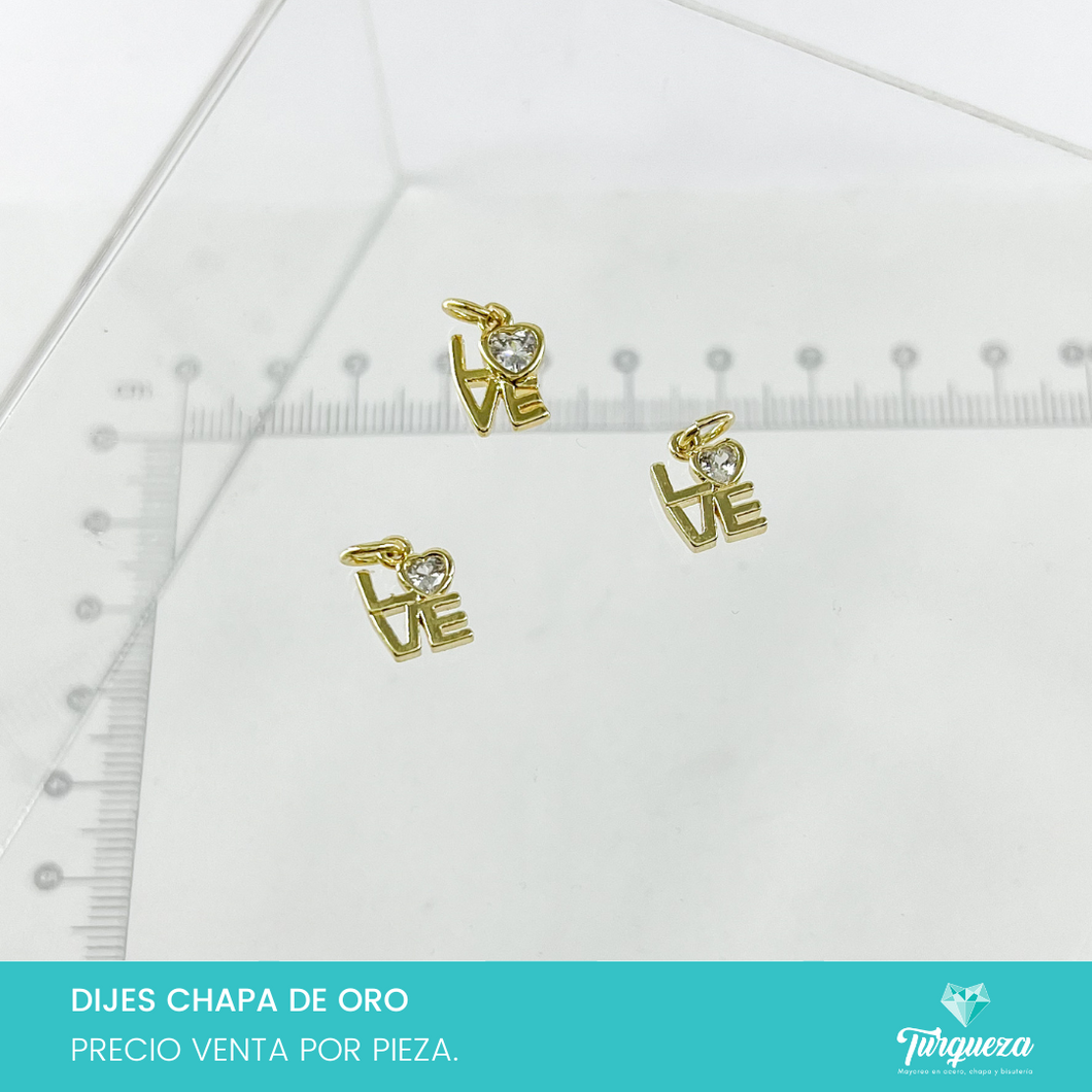 Dije Love con Zirconia Chapa de oro