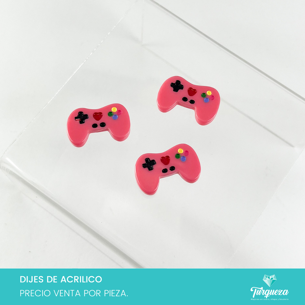 Dije Control Videojuego Rosa (2x3cm) Acrilico