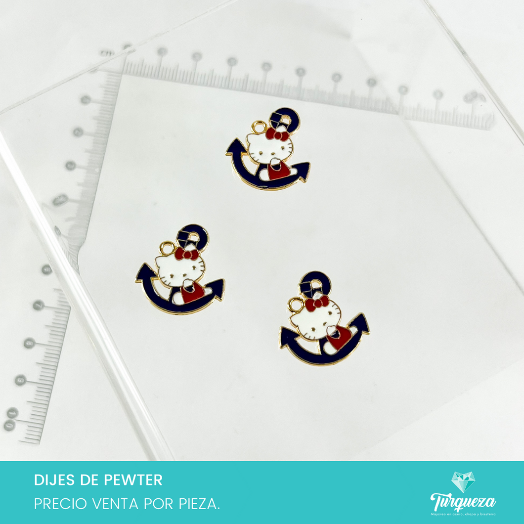 Dije Hello Ki tt y Ancla Esmaltado (2x2cm) Pweter