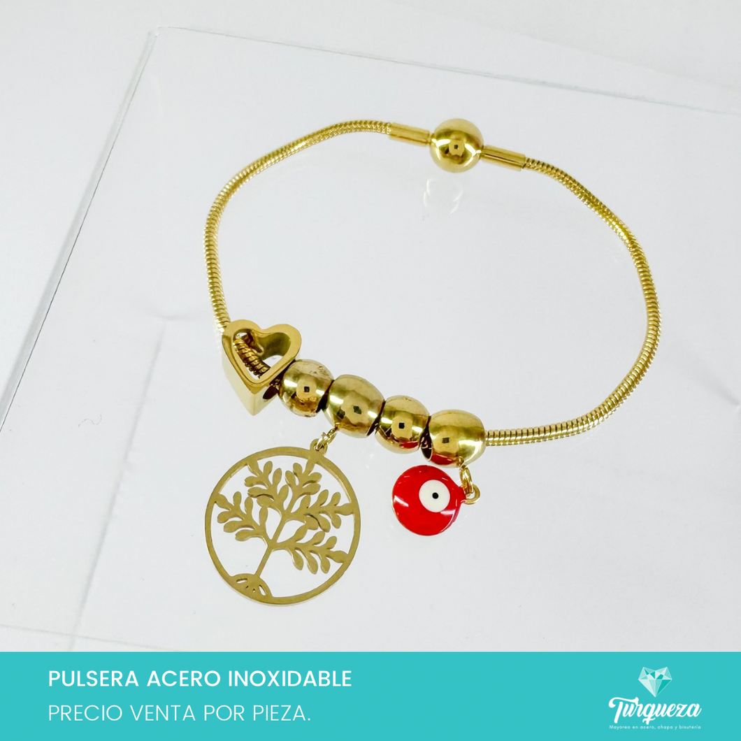 Pulsera Tubular Charms colgantes Dorado Acero Inoxidable