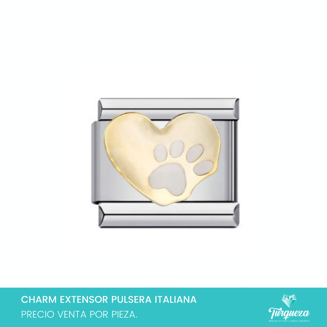 Dije Charm Huella Perro para Pulsera Tipo Italiana Plateado Acero Inoxidable
