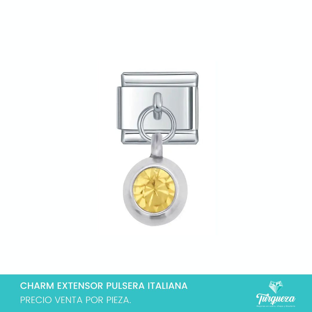 Dije Charm Zirconia Amarilla Colgante para Pulsera Tipo Italiana Plateado Acero Inoxidable