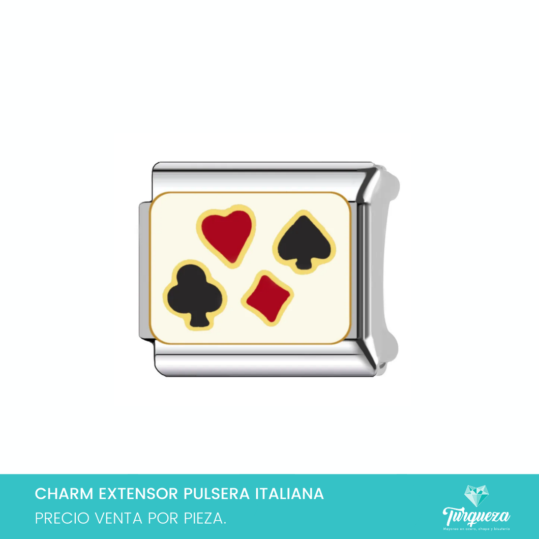 Dije Charm Naipes para Pulsera Tipo Italiana Plateado Acero Inoxidable