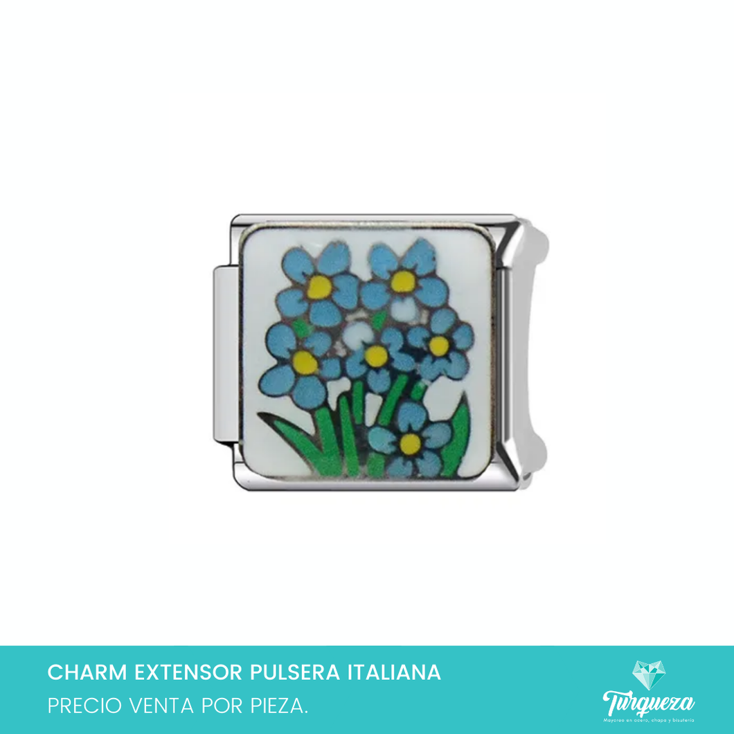 Dije Charm Flores para Pulsera Tipo Italiana Plateado Acero Inoxidable