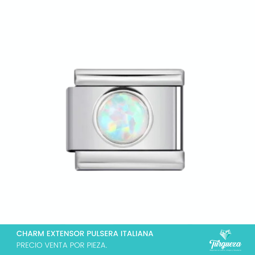 Dije Charm Piedra Tornasol para Pulsera Tipo Italiana Plateado Acero Inoxidable