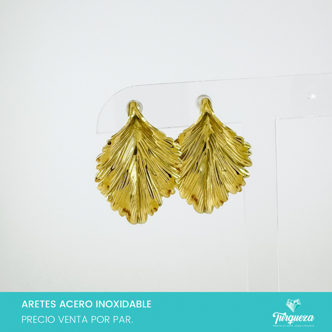 Arete Hojas Dorado 3cm Acero Inoxidable