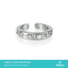 Cargar imagen en el visor de la galería, Anillo con Zirconias Plateado Acero Inoxidable
