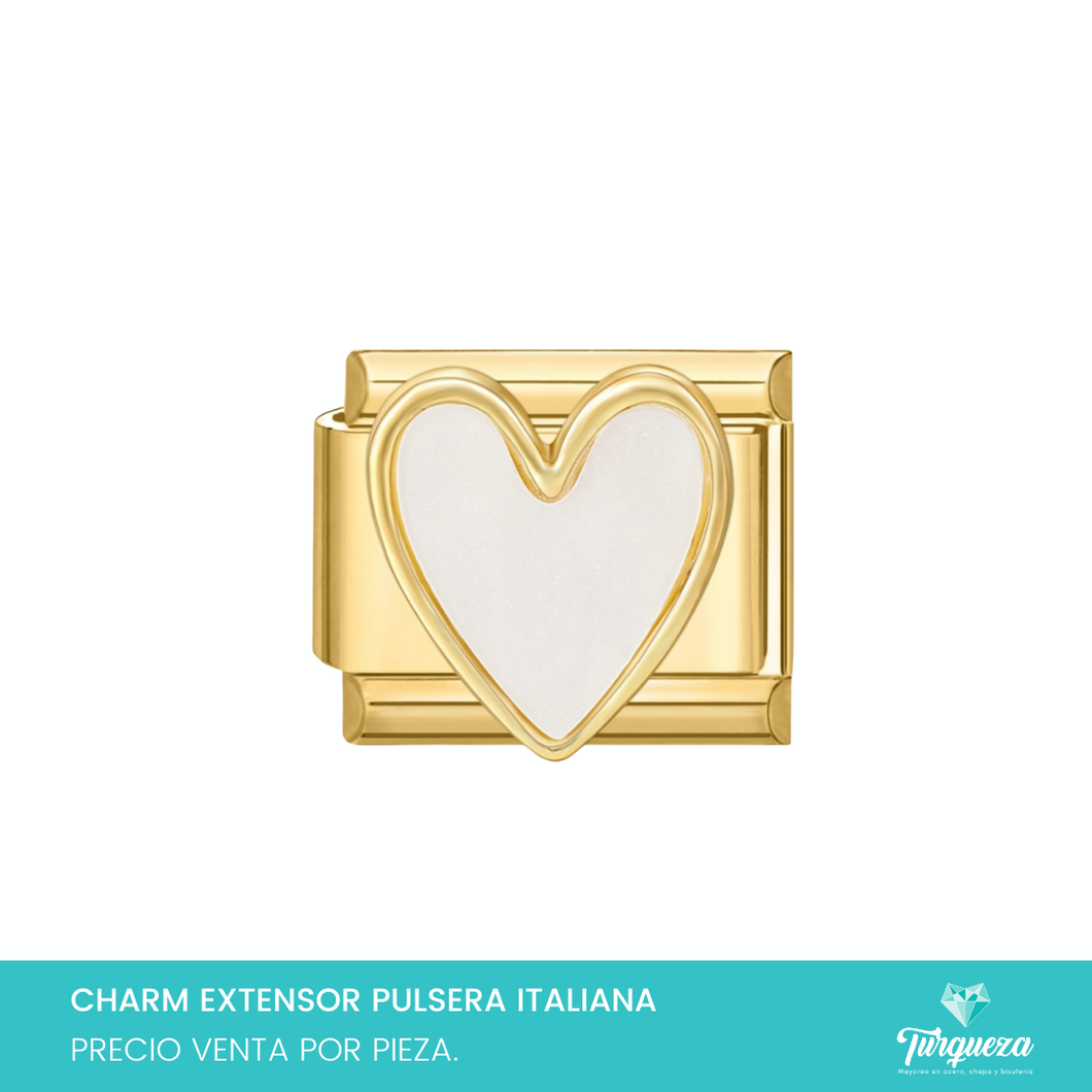 Dije Charm Corazon Perla Dorado para Pulsera Tipo Italiana Acero Inoxidable