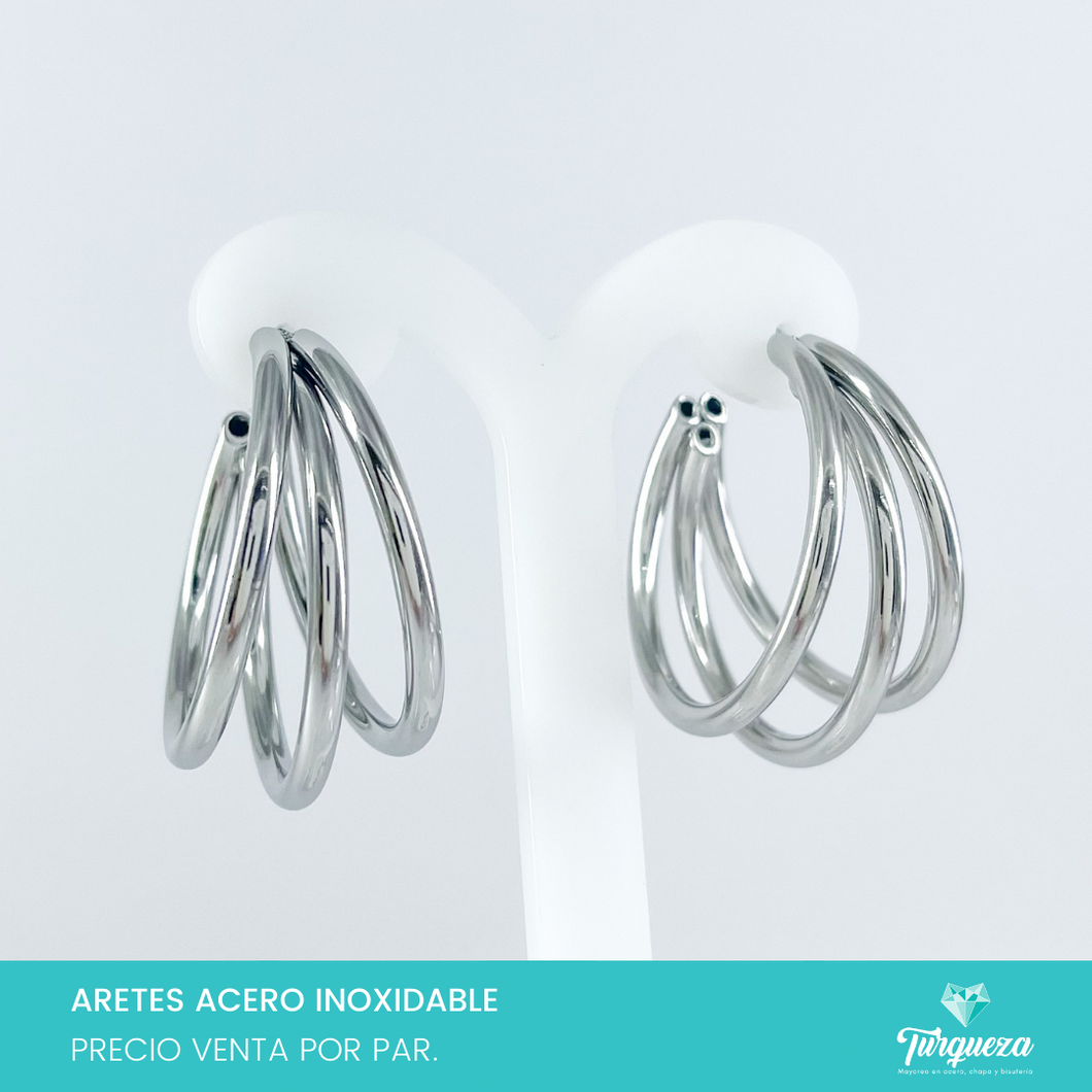 Aretes Arracadas Triples Hueca Plateado Acero Inoxidable