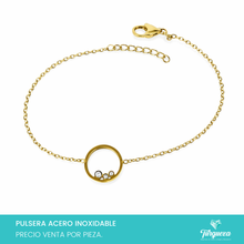 Cargar imagen en el visor de la galería, Pulsera Circulo Zirconias Dorado Acero Inoxidable
