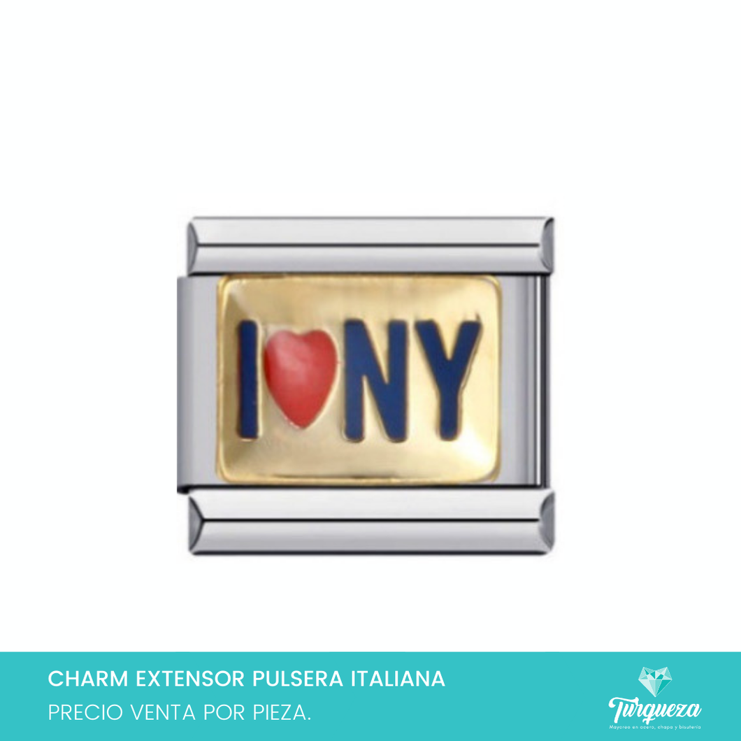 Dije Charm NY para Pulsera Tipo Italiana Plateado Acero Inoxidable