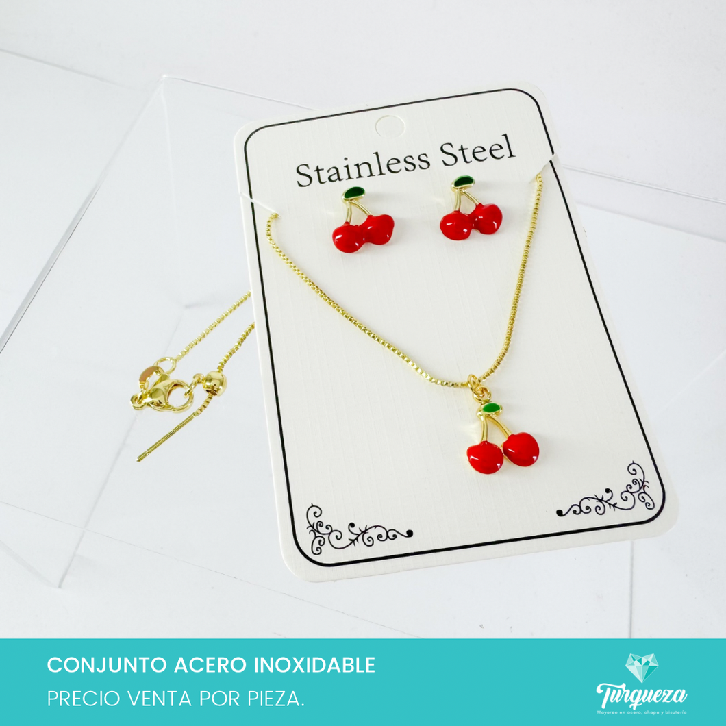 Conjunto Cerezas Dorado Acero Inoxidable