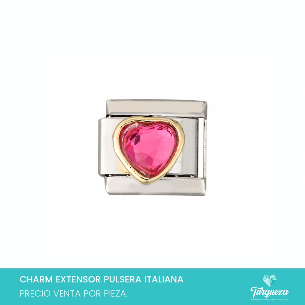 Dije Charm Corazon Rosa para Pulsera Tipo Italiana Plateado Acero Inoxidable
