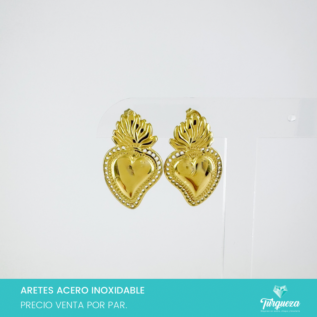 Arete Corazon Dorado 3cm Acero Inoxidable