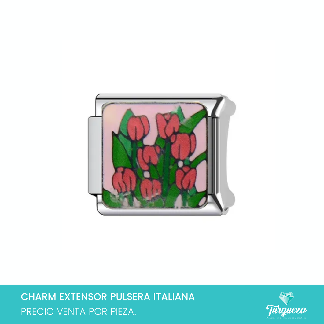 Dije Charm Flores para Pulsera Tipo Italiana Plateado Acero Inoxidable