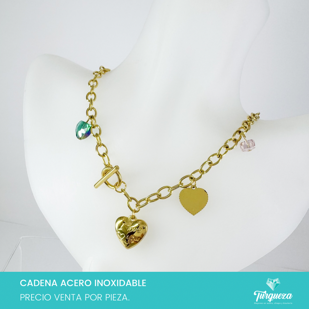 Collar Chunky Corazon Dorado Acero Inoxidable