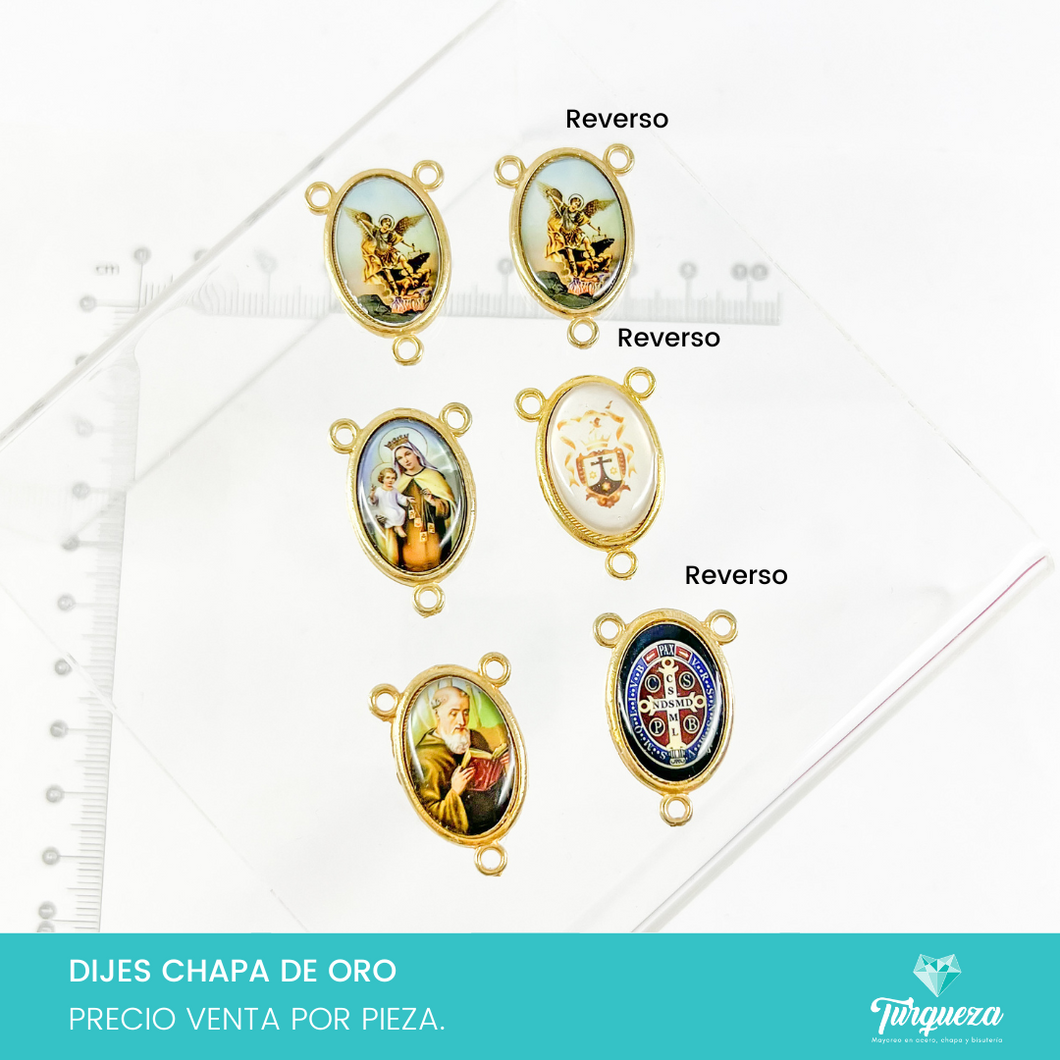 Dije Conector Crucero Religiosa Imagen Encapsulada Varios Chapa de Oro