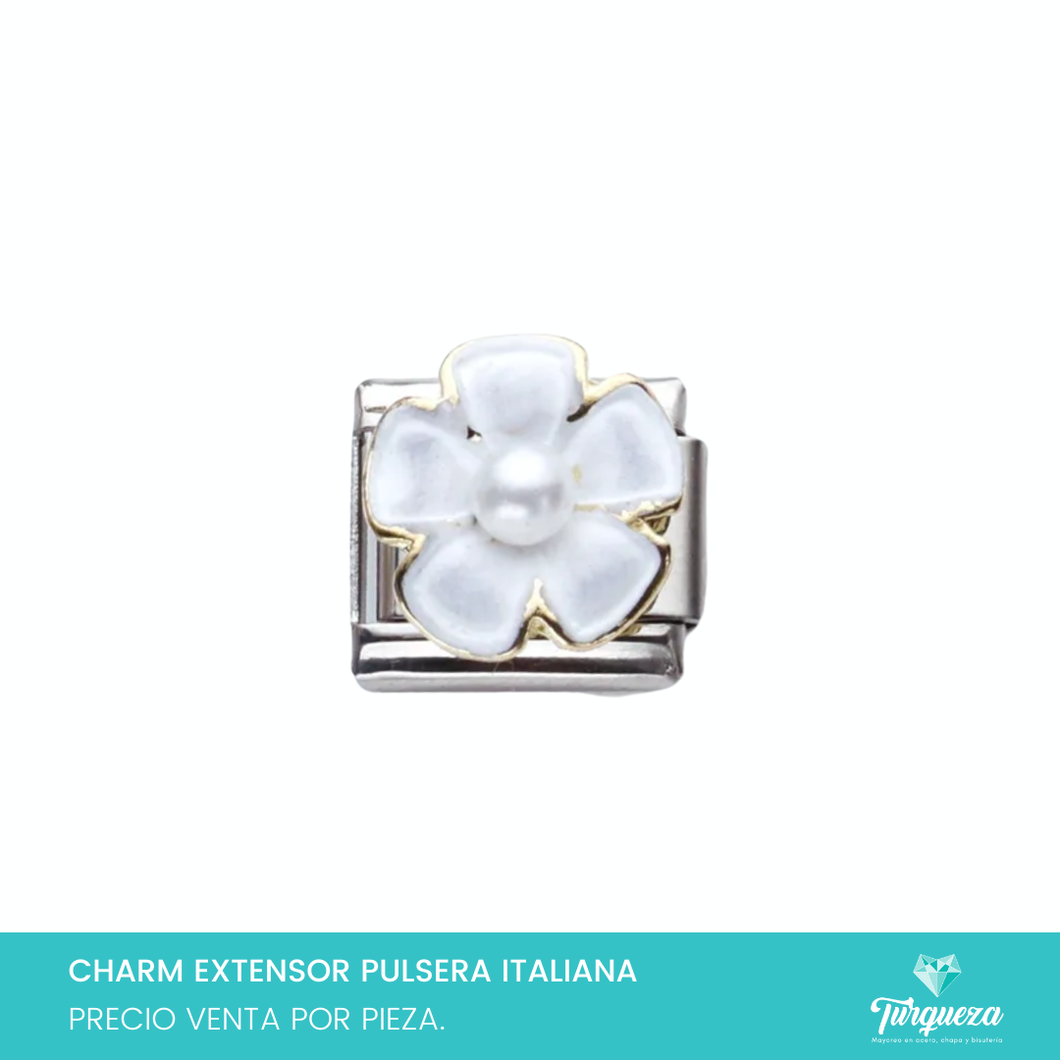 Dije Charm Flor Blanca para Pulsera Tipo Italiana Plateado Acero Inoxidable