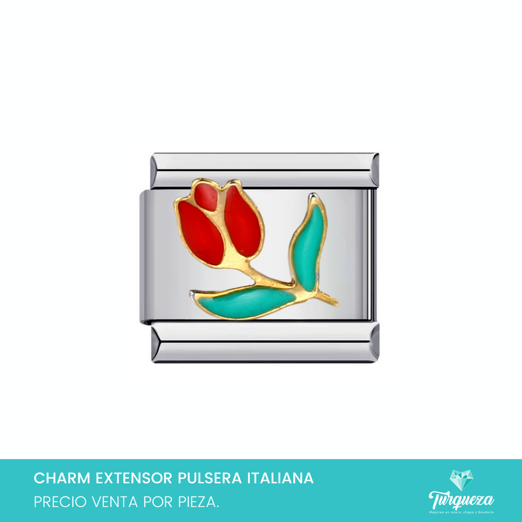Dije Charm Flor para Pulsera Tipo Italiana Plateado Acero Inoxidable