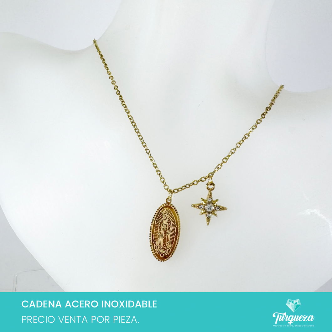 Collar Virgen Destello con Zirconias Dorado Acero Inoxidable
