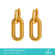 Cargar imagen en el visor de la galería, Arete Oval Colgante Dorado 3.5cm Acero Inoxidable
