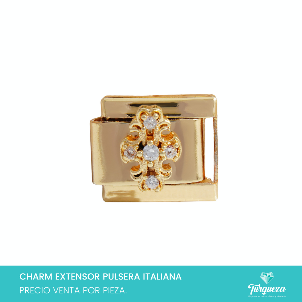 Dije Charm Cruz Zirconias Dorado para Pulsera Tipo Italiana Acero Inoxidable