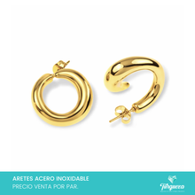 Cargar imagen en el visor de la galería, Arete Ondulado Dorado (2cm) Acero Inoxidable
