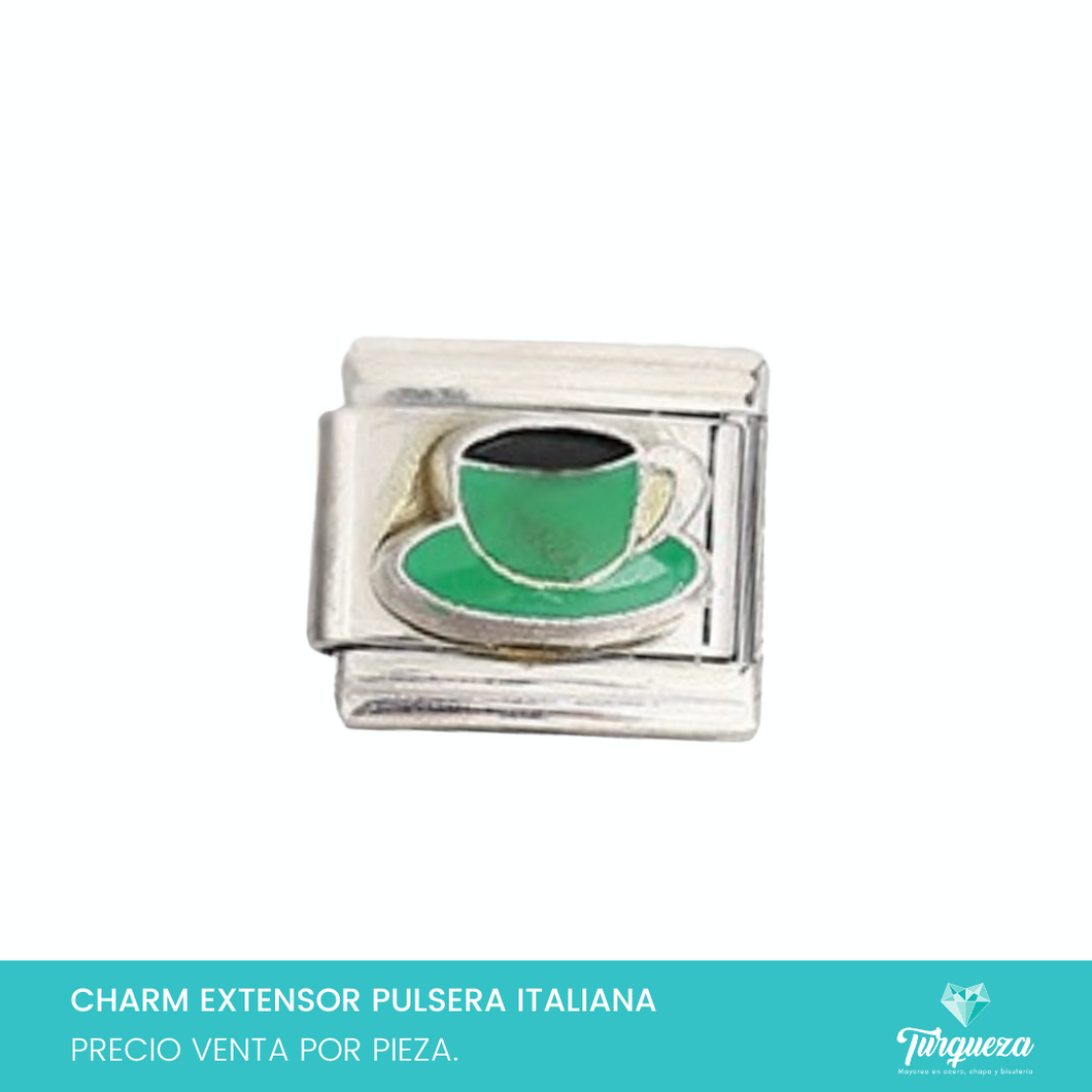 Dije Charm Tasa 3D para Pulsera Tipo Italiana Plateado Acero Inoxidable