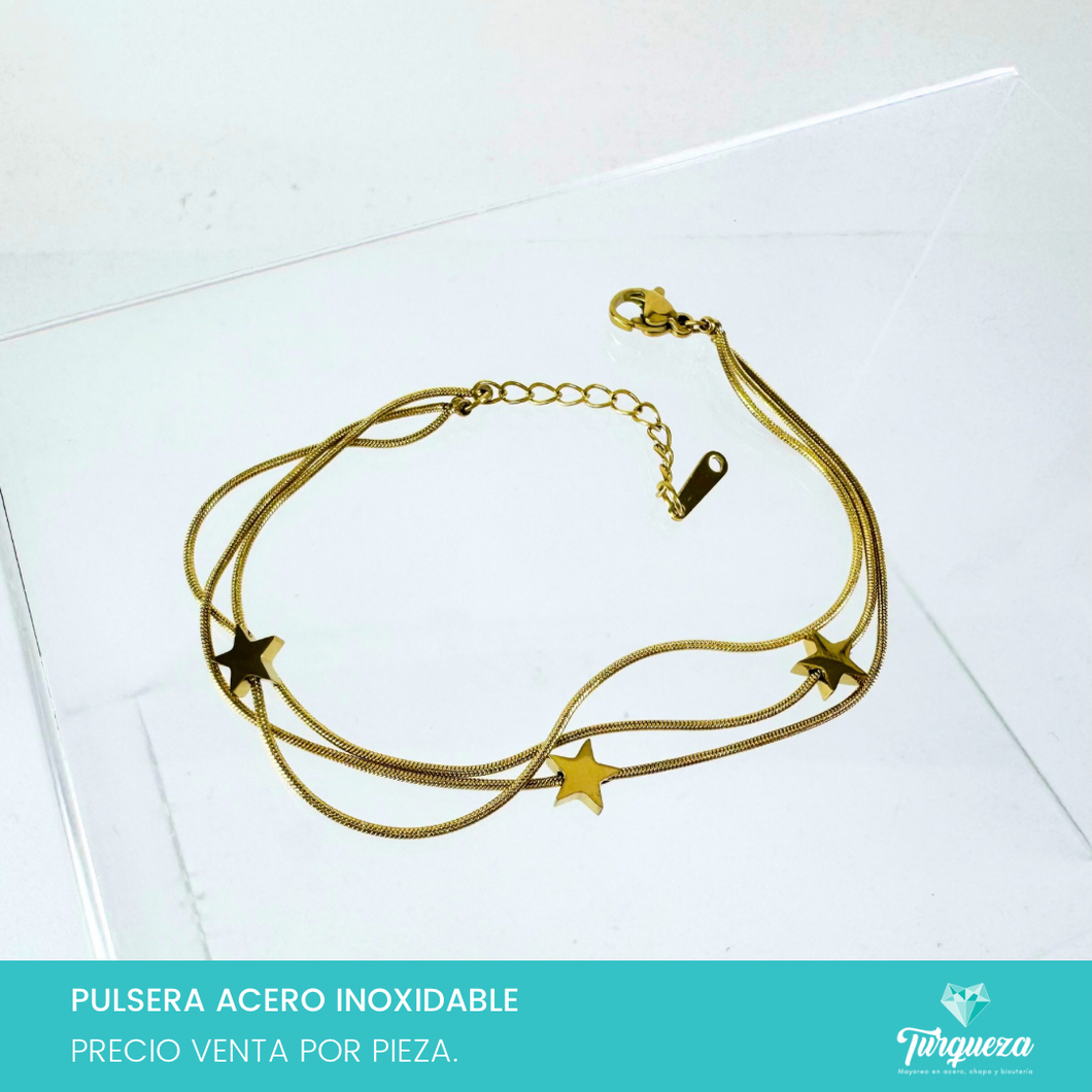 Pulsera Estrellas Dorada Acero Inoxidable