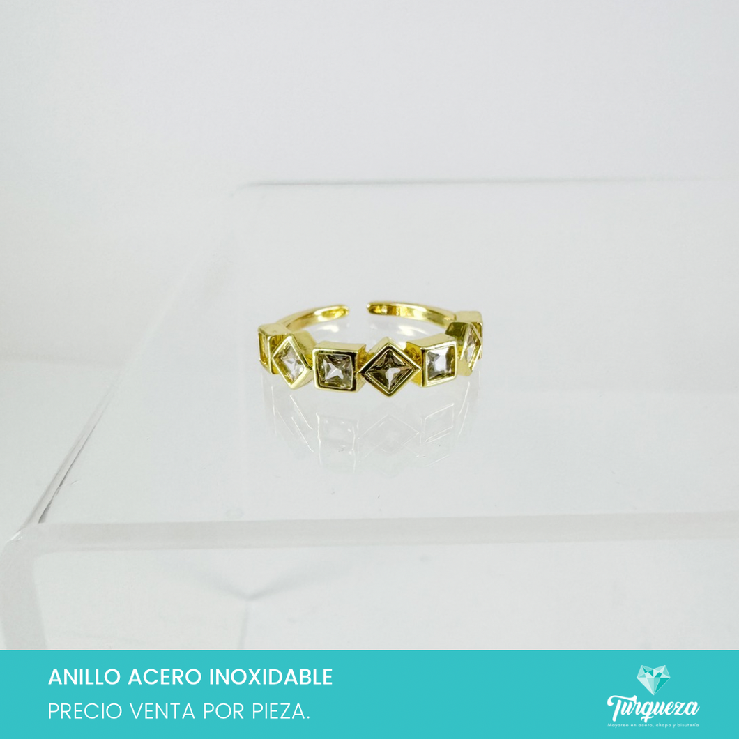 Anillo Zirconias Dorado Acero Inoxidable