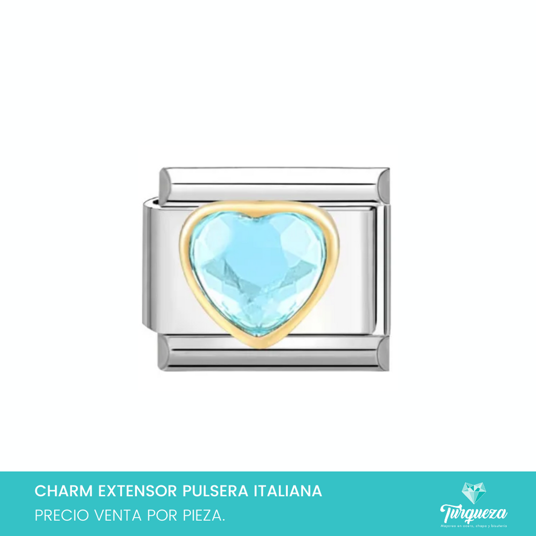 Dije Charm Corazon Azul para Pulsera Tipo Italiana Plateado Acero Inoxidable