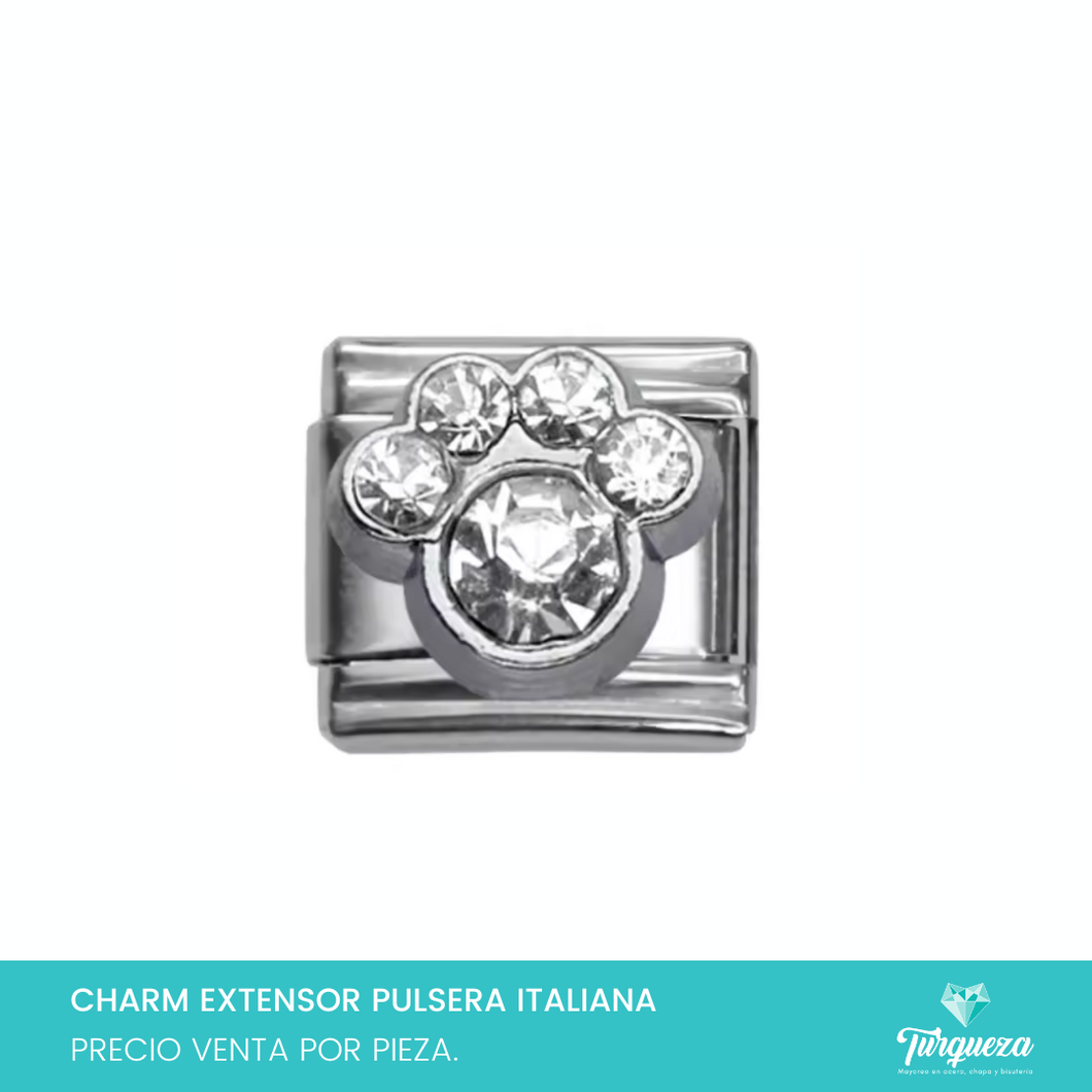 Dije Charm Huella perro Zirconias para Pulsera Tipo Italiana Plateado Acero Inoxidable