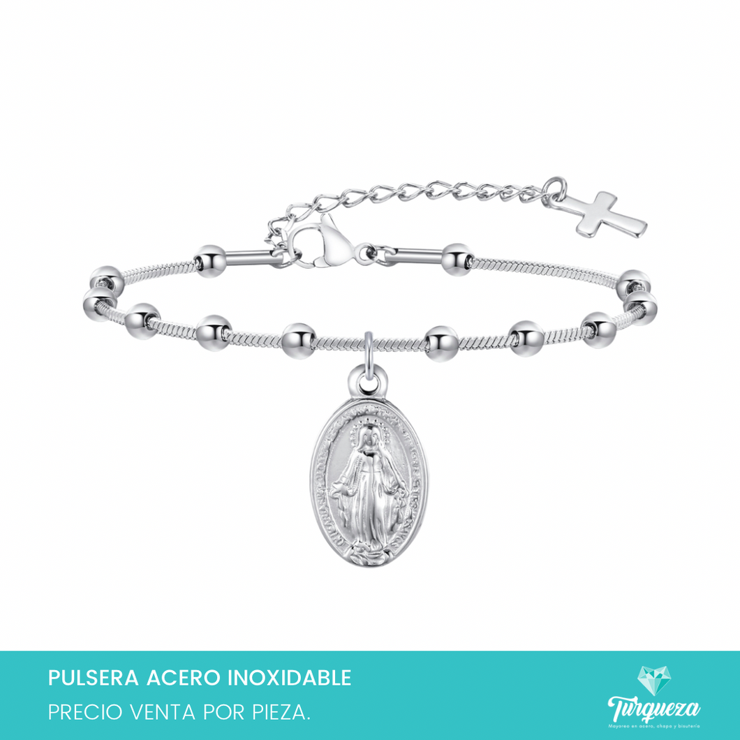 Pulsera Religiosa Plateado Acero Inoxidable