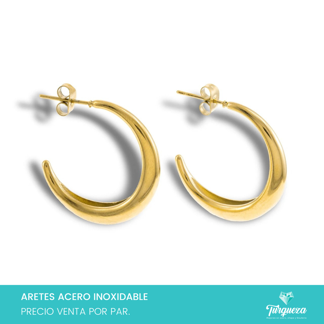 Arete Arracada Media Luna MED Dorado 2.5cm Acero Inoxidable