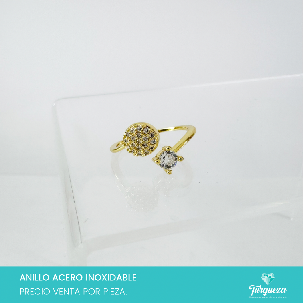 Anillo Circulo Zirconias Dorado Acero Inoxidable