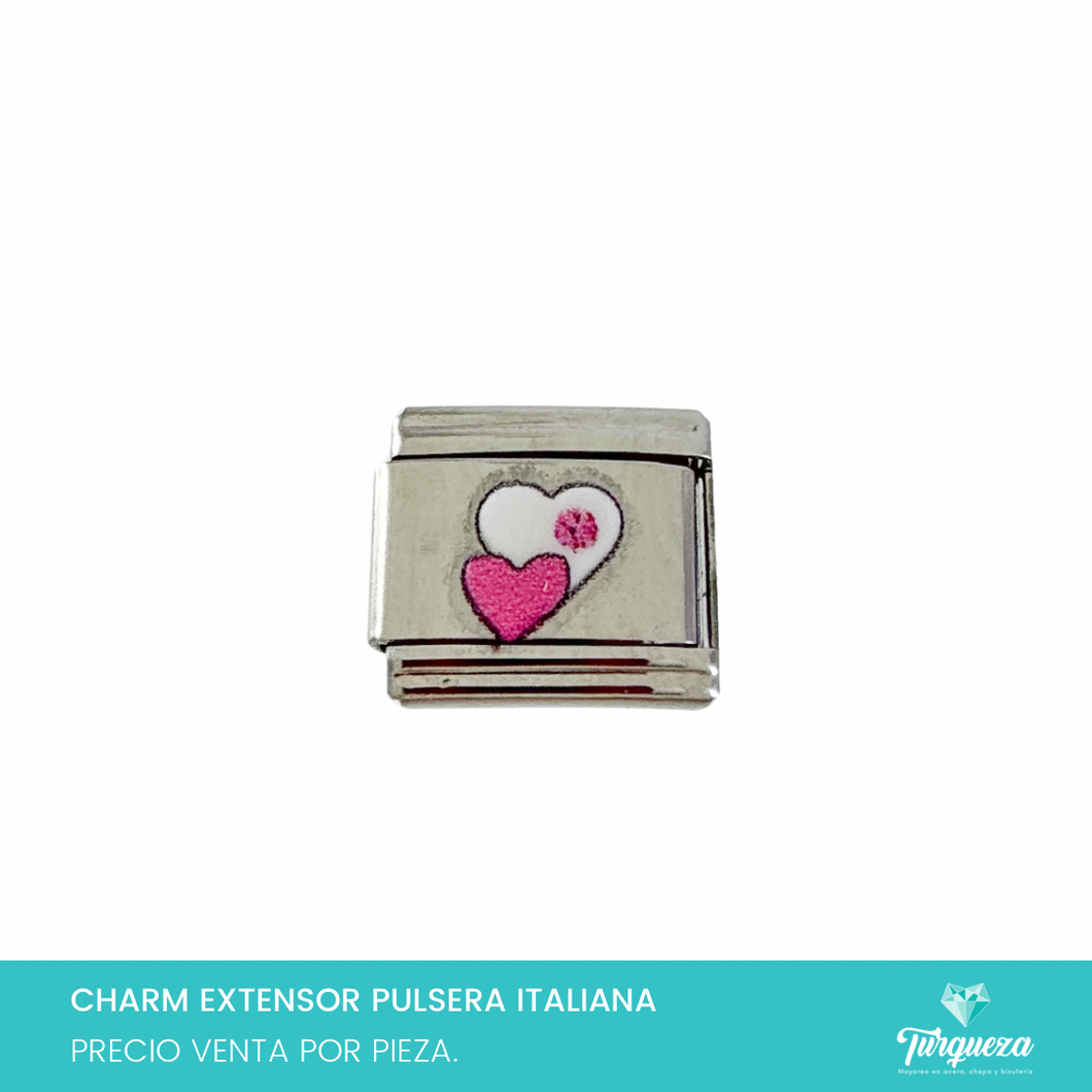Dije Charm Corazones para Pulsera Tipo Italiana Acero Inoxidableo